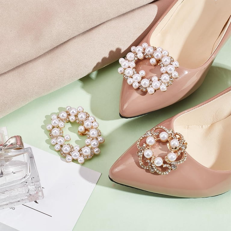 4 Pcs Pearl Rhinestone Wedding Shoe Clips 2 Styles Flower 