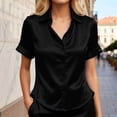 thumbnail image 2 of Alun Short Sleeve Shirts for Women Trendy Button down Collared Work Tops Dressy Business Casual Loose Fit Stain Blouse Pure Color Lightweight Breathable for Daily Wear Black XXL, 2 of 5