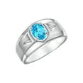 thumbnail image 6 of RYLOS Men's Rings Sterling Silver Classic 7X5MM Oval Gemstone & Diamond Ring Blue Topaz December Birthstone Rings For Men, Men's Rings, Silver Rings, Size 11, 6 of 7
