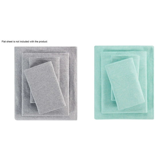 Mainstays 2 Pack Jersey Sheets, Full, Gray Heather & Classic Mint, 6Pcs
