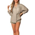 thumbnail image 4 of Liacowi Women 2 Piece Pajama Set Solid Color Long Sleeve Button Shirt and Shorts Soft Sleepwear Nightwear Loungewear, 4 of 5