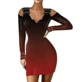 thumbnail image 1 of Pompotops Ladies Mini Dresses Solid Gradient V-Neck Stitching Off-The-Shoulder Bodydoll Mesh Lace Dress Sheath Belted Dress, 1 of 6