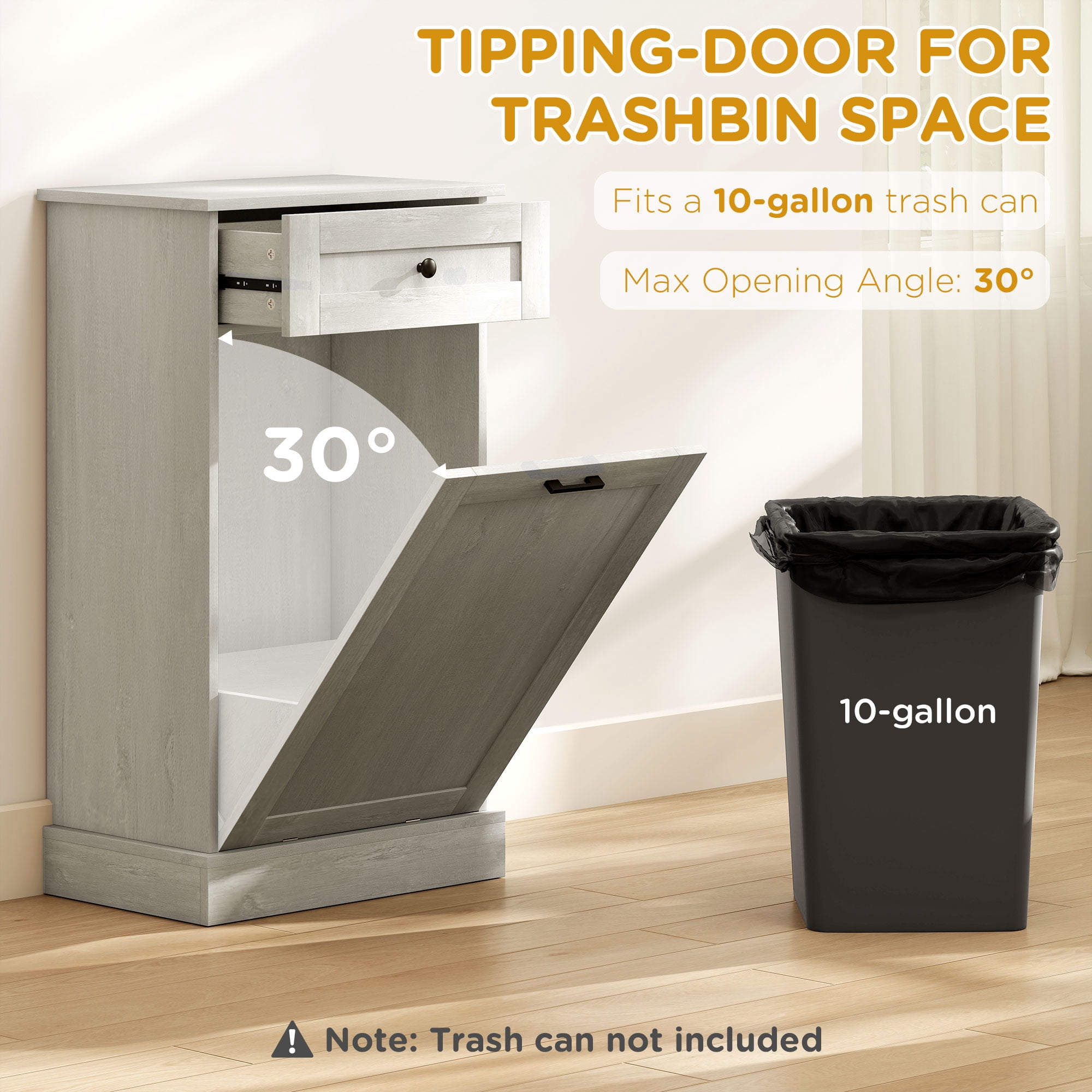 HOQBN Kitchen Tilt‑Out Trash Bin Cabinet, Multipurpose Storage Cabinet with Extra Drawer for Home Kitchen, Light Gray