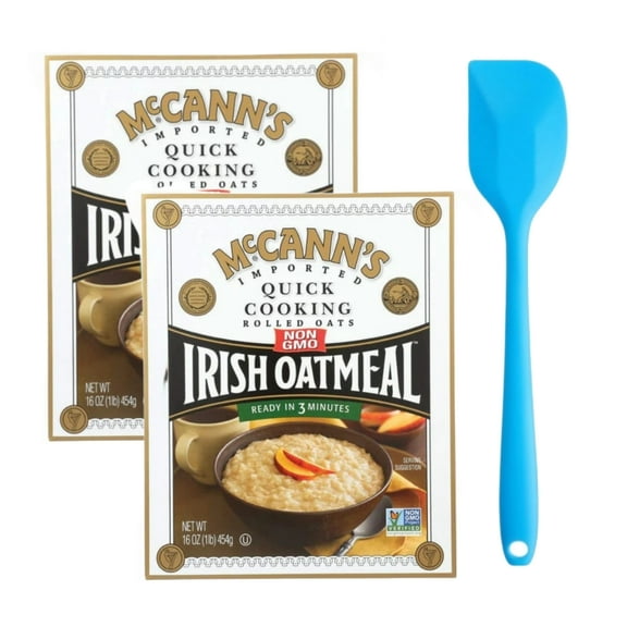 McCann's Imported Quick Cooking Rolled Oats Irish Oatmeal, Kosher, 16 oz Box (2 pack) and 8in Silicone Spatula (Color Varies)