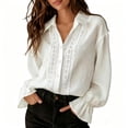 thumbnail image 2 of ClodeEU Women's Satin Button Down Blouse, Long Sleeve V Neck Work Shirt with Cuffed Sleeves White,Women's Plus L, 2 of 7