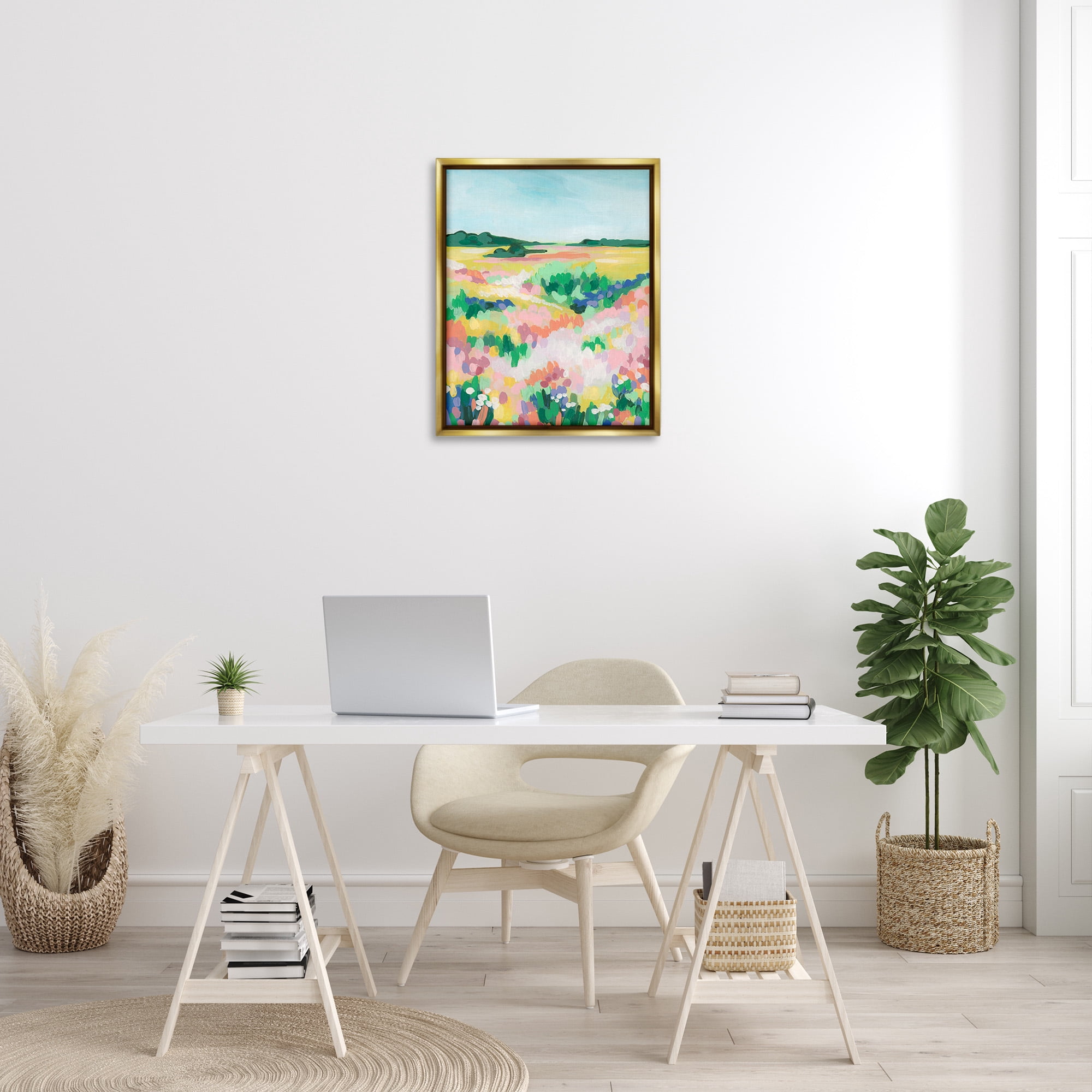 Stupell Industries Abstract Vivid Meadow Landscape Painting Gold Floater Framed Canvas Art Print Wall Art, 25 x 31