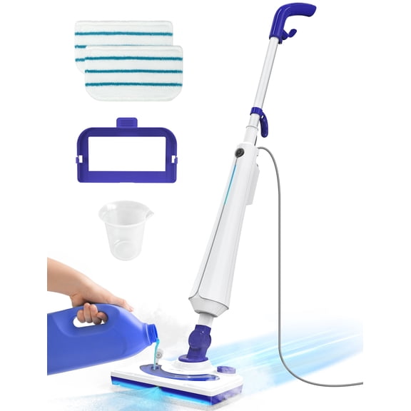 Steam Mop Cleaner, 1300W Professional Floor Steamer with Detergent Chamber, 25S Heat Up, Lightweight Steamer for Cleaning with 2 Washable Pads, Safe for Tiles, Upholstery, Carpet, Hardwood, Navy