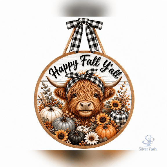 Wooden Door Hanger Happy Fall Cow Rustic Front Door Porch Decor for Farmhouse Entryway