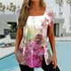 thumbnail image 1 of ICHUANYI Clearance Fashion Womens Casual Printed Square Neck Short Sleeve Buttons Tops Loose Blouses(Hot Pink, L) ICHUANYI WER2023081106579, 1 of 5