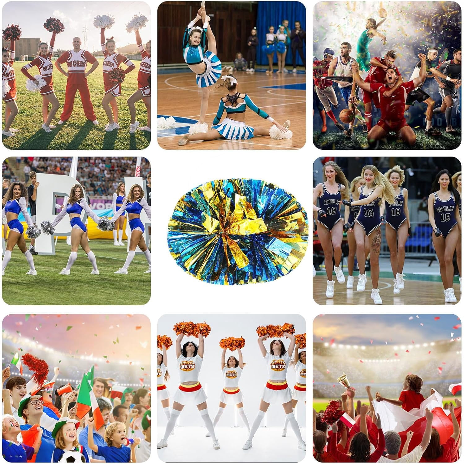 24 PCS pom poms Cheerleading,13.8inch Sports Team Spirits Cheering Squad Dance Training with Handle