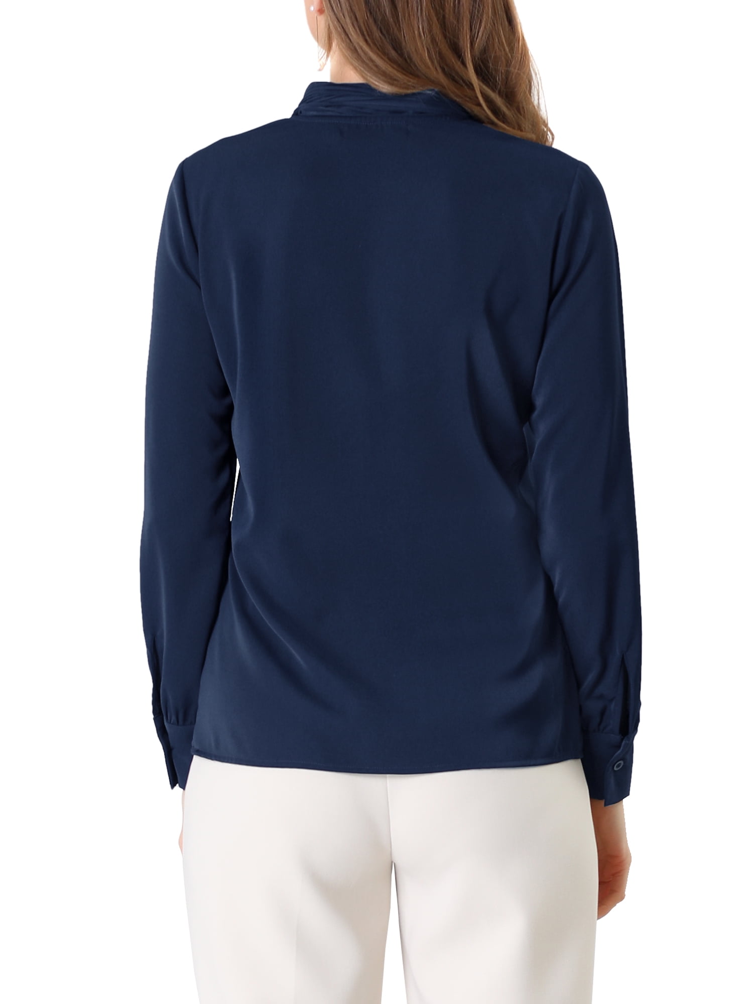DARING DIVA Work Office Blouse Pleated Top Shirt L Navy Blue