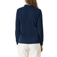 thumbnail image 4 of Unique Bargains Women's Tie-Neck Long Sleeve Work Office Blouse Pleated Top Shirt XS Navy Blue, 4 of 8