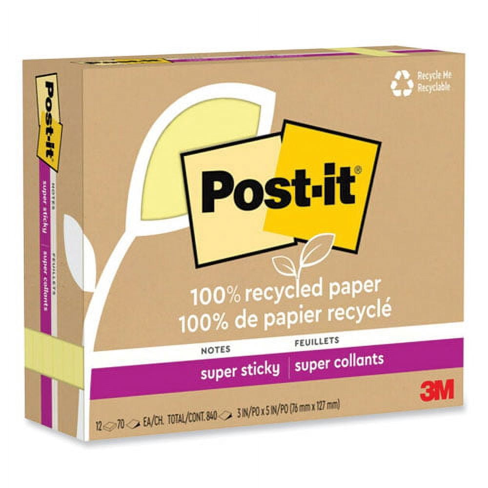 100% recycled paper super sticky notes, ruled, 4" x 4", wanderlust pastels, 70 sheets/pad, 3 pads/pack | Bundle of 2 Packs