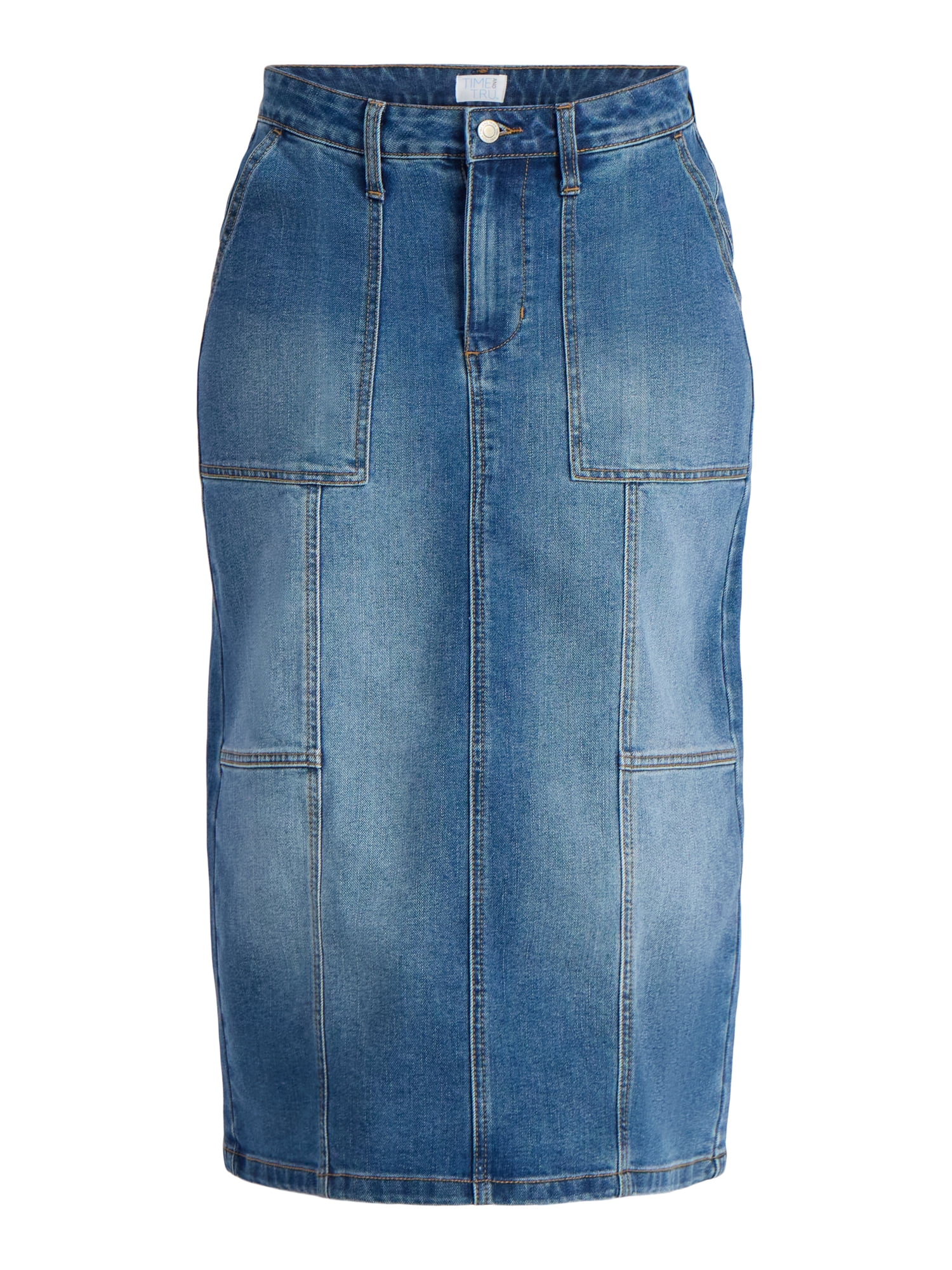 Time and Tru Women's Denim Midi Utility Skirt, Sizes 0-20