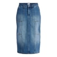 thumbnail image 5 of Time and Tru Women's Denim Midi Utility Skirt, Sizes 0-20, 5 of 5