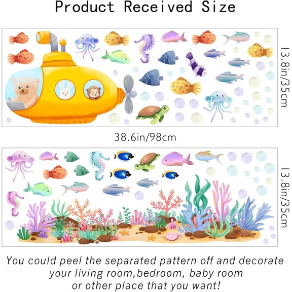 Ocean Wall Decals Under The Sea Wall Stickers Sea Turtle Vinyl Art Jellyfish Sticker Seahorses Decor Stickers Sea Life Wall Art Coral Bushes Decorations