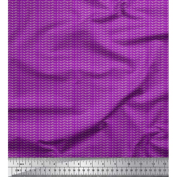 Soimoi Purple polyester Crepe Fabric Lace Border Abstract Fabric Prints By Yard 52 Inch Wide