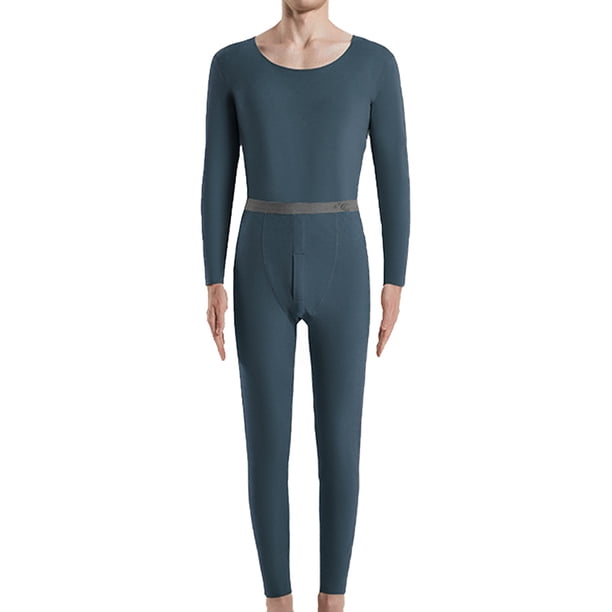 Conjunto de ropa interior térmica para hombre, calzoncillos largos con forro polar suave, capa base superior e inferior cálidas para el invierno, azul