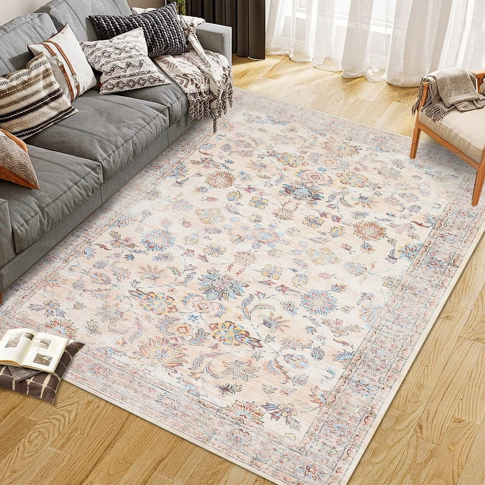 Area Rugs 10'x13' for Living Room Vintage Non Slip Washable Rugs for Dining Room Bedroom Indoor Rugs for Office Beige