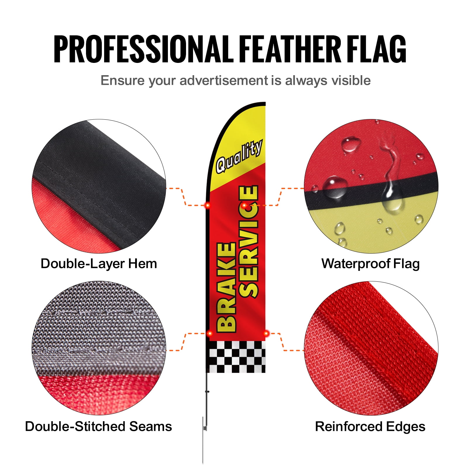 KFFKFF Automotive Service Promotional Feather Banner, Outdoor Business Advertising Flag Set, Comes with 4 Flags, 4 Poles, 4 Ground Spikes, Flutter Flags for Commercial Use 16.3 FT