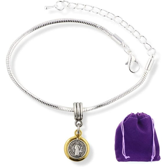 EPJ Catholic Gifts Saint St Benedict Medal San Benito Religious Jewelry Bracelet for Women Bracelet Silver Plated Chain Charm Gifts Catholic Bracelet Bangle for Women Men Boys and Girls