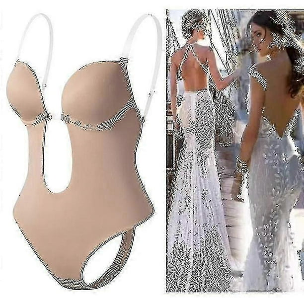Sujetador moldeador sin espalda para mujer, escote en V profundo, tanga sin costuras, faja invisible para bodas