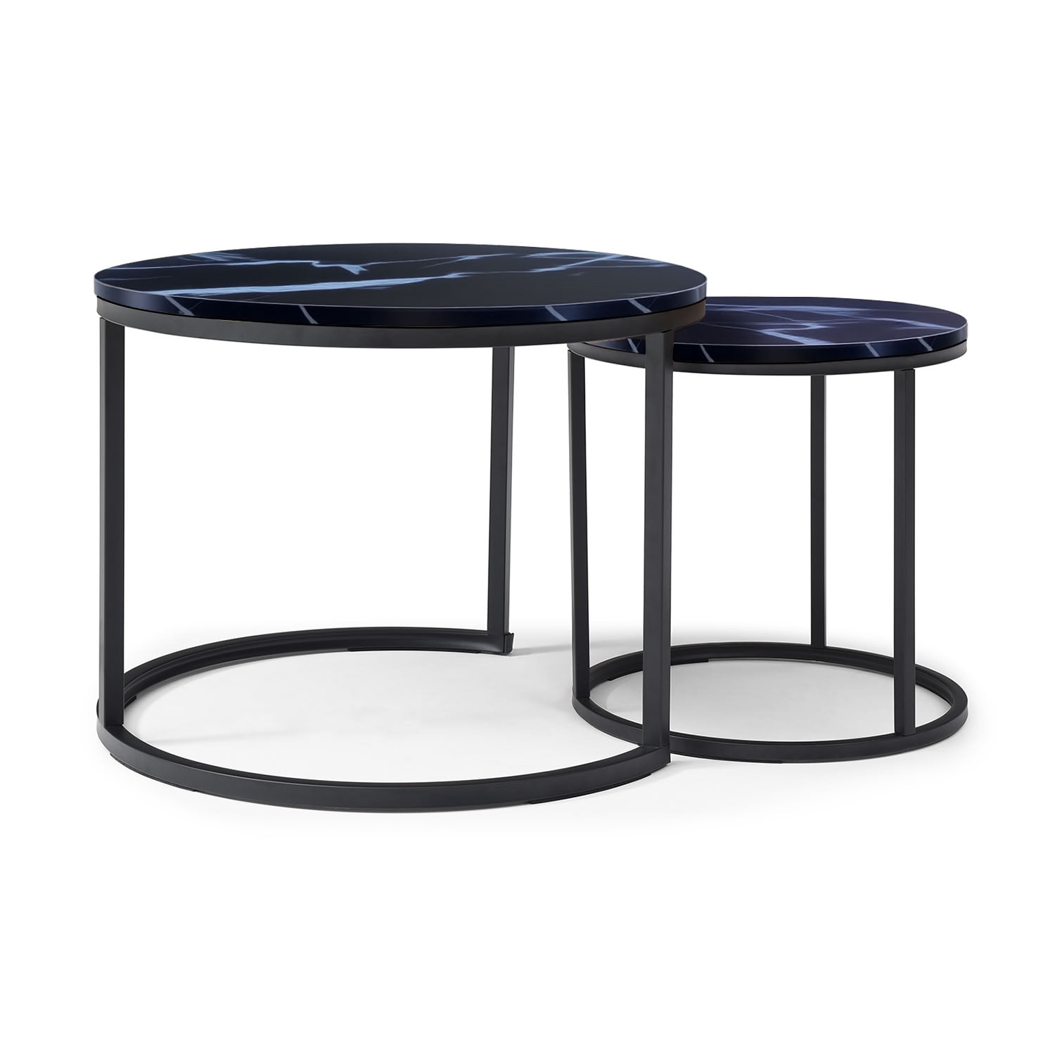 MAYEERTY Nesting Coffee Table Set of 2, Round Center Table with Metal Frame, Space Saving Accent Side Table for Living Room Bedroom Small Apartment
