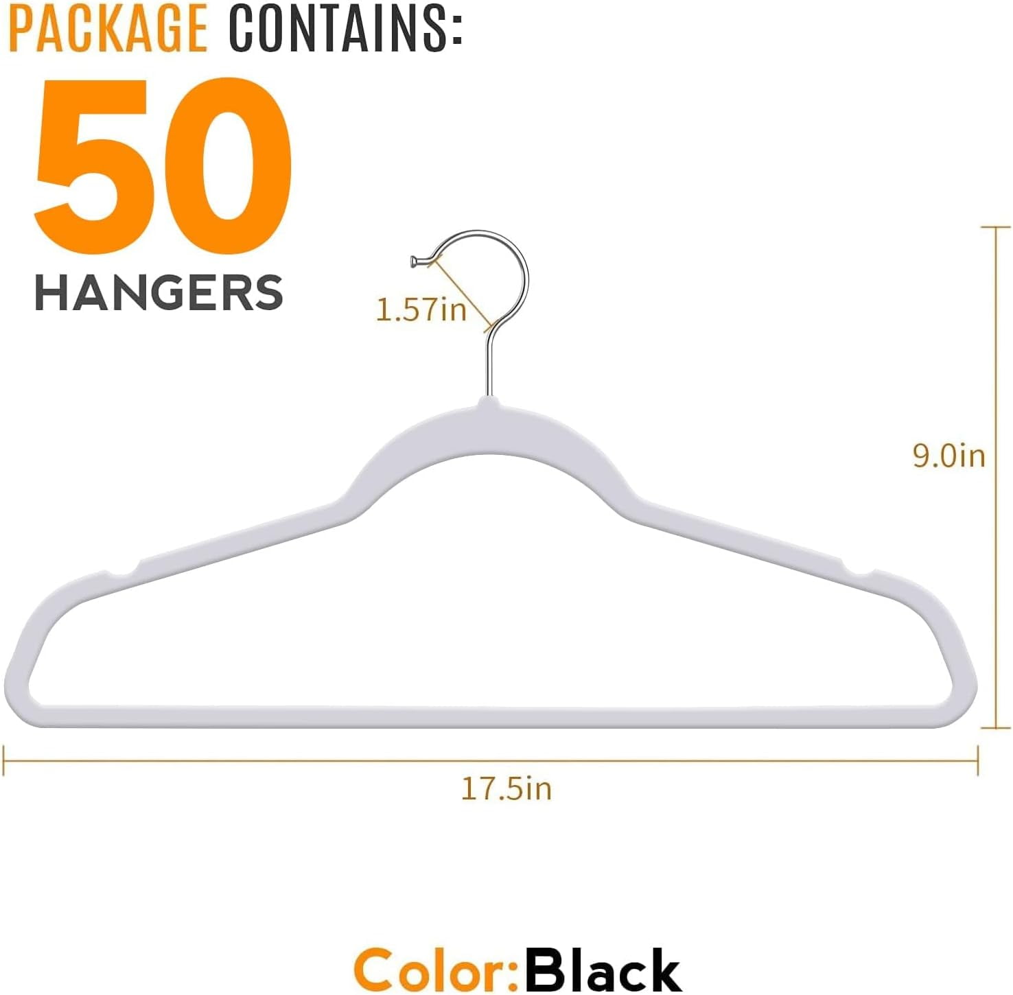 50 Plastic Hangers 17.7 Inch Non-Slip, Space Saving Closet Organizers, Heavy Duty Slim Hangers for Pants, Shirts, Coats (Grey, Ultra Thin & Durable)