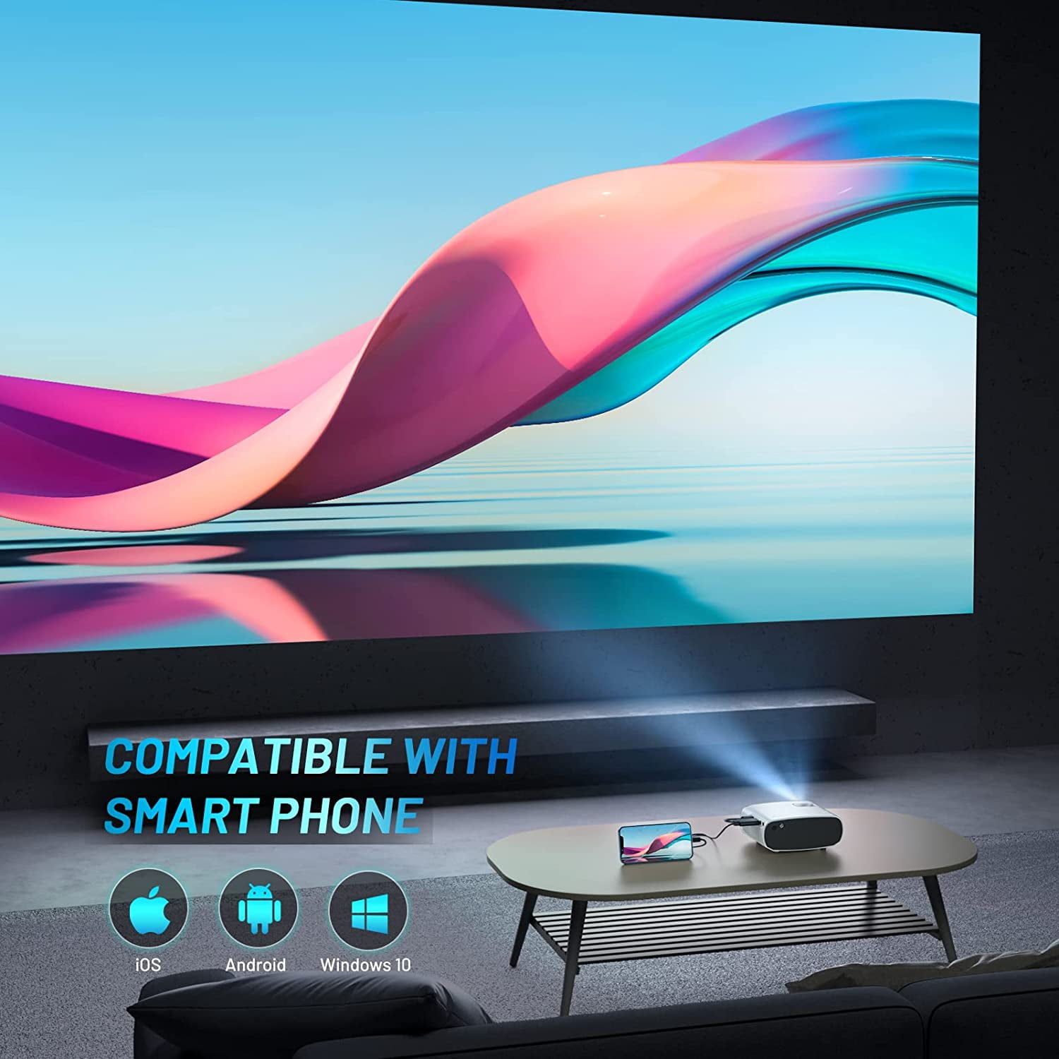 Mini Projector(Tripod and Bag Included),4K Support Native 1080P Portable Movie Projector Compatible with Android/iOS/Windows/TV Stick/HDMI/USB