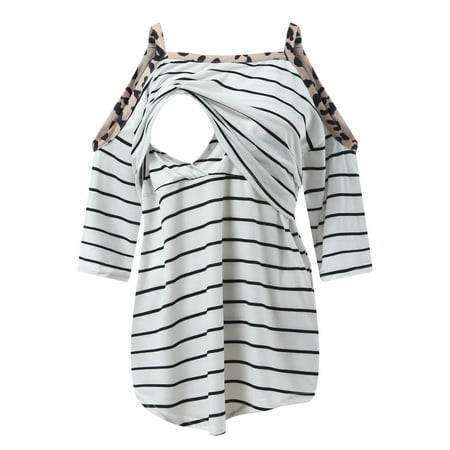 

Inkach Mom Maternity Tops Striped Print Nursing Shirt