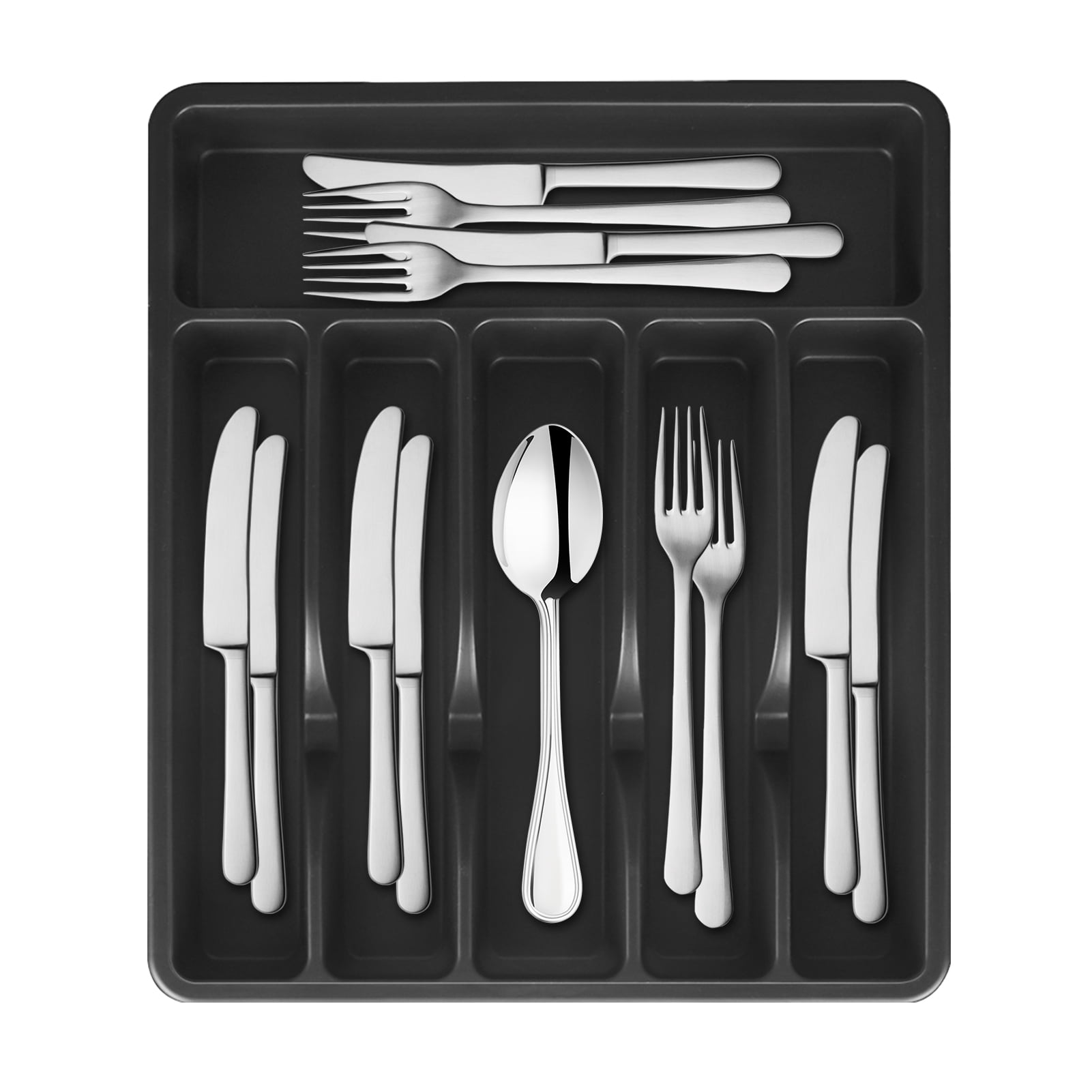 HomeLife Cutlery Drawer Organizer Tray 6 Compartment Plastic Storage Box for Kitchen Utensils Forks Spoons Cutter Sturdy BPA-Free Divider Holder