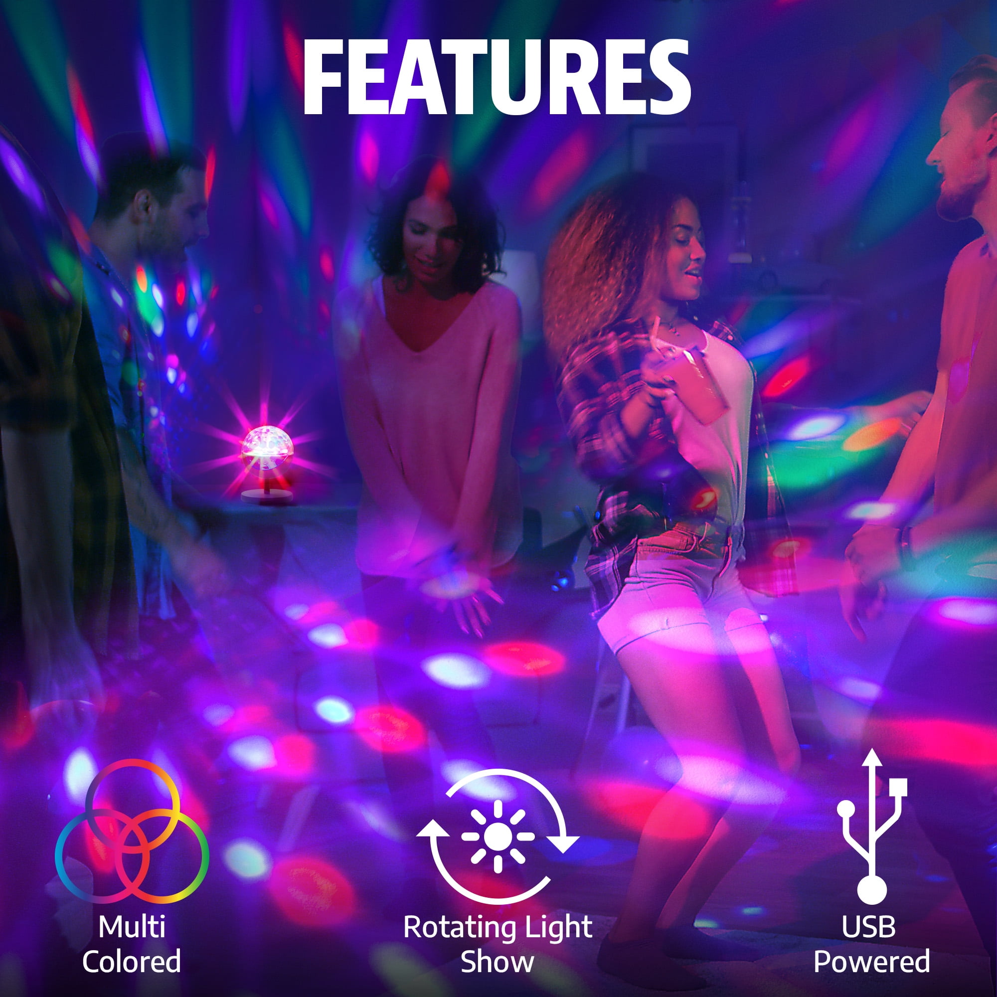 BrightSide Spinning Party Light with Remote - 6.5" Sound Reactive LED Light, Rechargeable