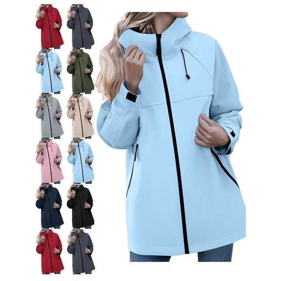Women's Hooded Lightweight Raincoat Outdoor Waterproof Windbreaker Warm Rain Jacket for Hiking and Casual Travel