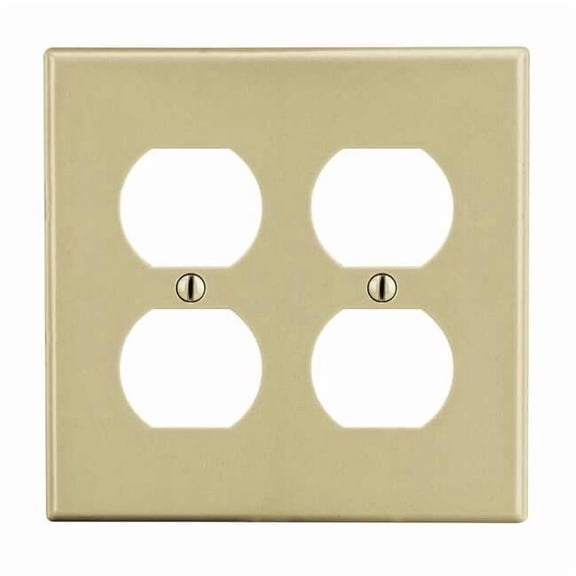 Duplex Receptacle Wall Plate, Number of Gangs: 2 Plastic, Satin Finish, Ivory
