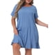 thumbnail image 2 of Women's Plus Size Denim Dress for Women Round Neck Roll Up Sleeve Ruffle Chambray Midi Dresses Light Blue 1X, 2 of 7