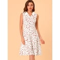 thumbnail image 4 of INSPIRE CHIC Vestido Floral Sin Mangas Con Cuello Y Cinturón Para Mujer Vestido Camisero Retro Con Media Tapeta Blanco M, 4 of 5