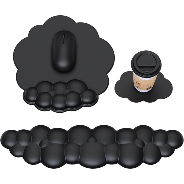 Ergonomic black Wrist Rest Set - Cloud Mouse Pad with Wrist Support & Keyboard Wrist Rest for Computer/Laptop - Comfortable Gaming & Office Wrist Cushion