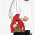 thumbnail image 2 of Unique Bargains 1 Pc Knitted Wrist Bag Flowers Gift Bag Red, 2 of 5