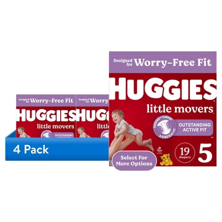 (4 pack) Huggies Little Movers Baby Diapers, Size 5 (27+ lbs), 19 Count (Select for More)