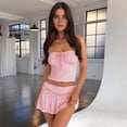 thumbnail image 4 of Summer Two Piece Outfits for Women Y2K Going Out Tie Ruched Tube Crop Tops Low Rise Pleated Mini Skort Skirt Sets Pink M, 4 of 5