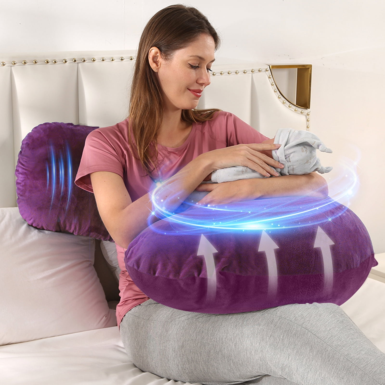 BATTOP Pregnancy Pillow with Removable Cover,Pregnancy Pillows for Side Sleeping,J Shaped Maternity Body Pillow,Support for Back,Hips,Legs,Belly for Pregnant Women,Dark Purple