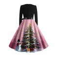 thumbnail image 6 of Christmas Dresses for Women Women's Fashion Round Casual Slim Fit Christmas Print Large Swing Long Sleeve Dress with V Neck for Holiday Party,Pink,XL, 6 of 6