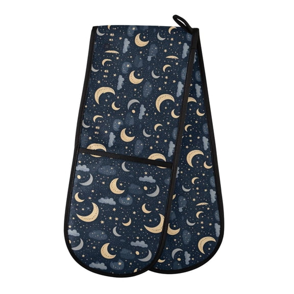 Dailycode Double Sided Oven Mitt with Loop Heat Resistant Kitchen Long Potholders 7" x 35" Crescent Moon Star Cloud