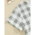 thumbnail image 2 of pengnight Kid Toddler Baby Boy Summer Short Clothes Outfits, 6 12 18 24 Months 2T 3T 4T Round Neck Short Sleeve Plaid Print Tops and Elastic Waist Solid Color Shorts 2Pcs Set, 2 of 10