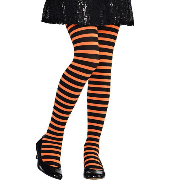 Halloween Orange and Black Children's Striped Tights Child Small