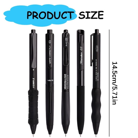 Clearance 5 Count Gel Ink Pen Set, Cute Note Taking 0.5mm Fine Point, Retractable Black Ink Pens for Journaling, Aesthetic Office Supplies, Nurse Pens (Black)