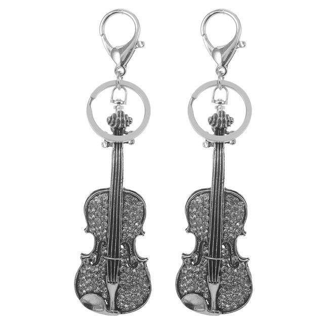 GOOHOCHY 2 llaveros pequeños de violín con brillantes diamantes de imitación, instrumento musical en miniatura, para bolsos, carteras, mochilas, llavero.