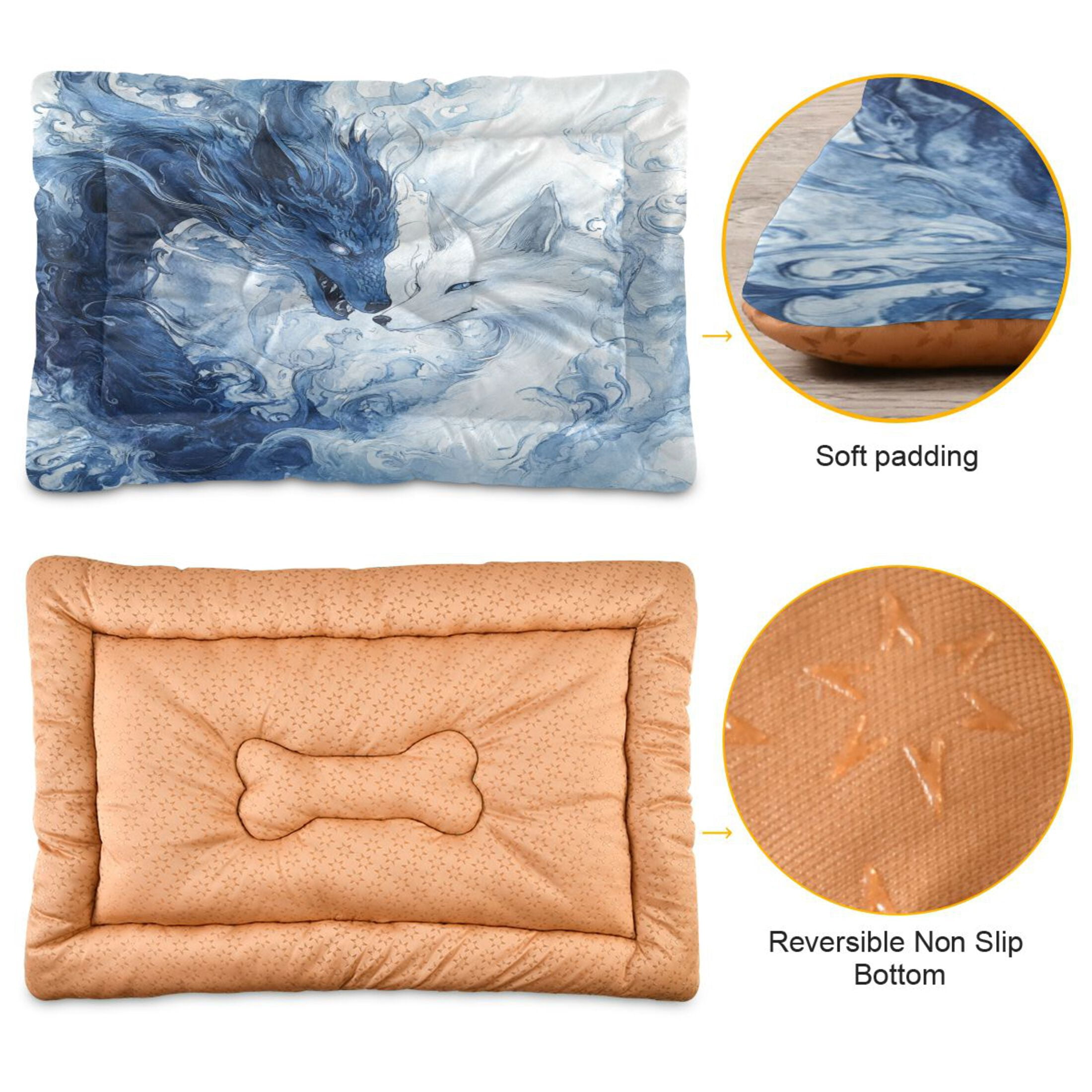 Qxltty Blue Dragon and Fox Ped Pad Wear-resistant and Hard to Bite Through Sleeping Pad for Small Medium Large Dogs Winter Pet Bed 36×24in