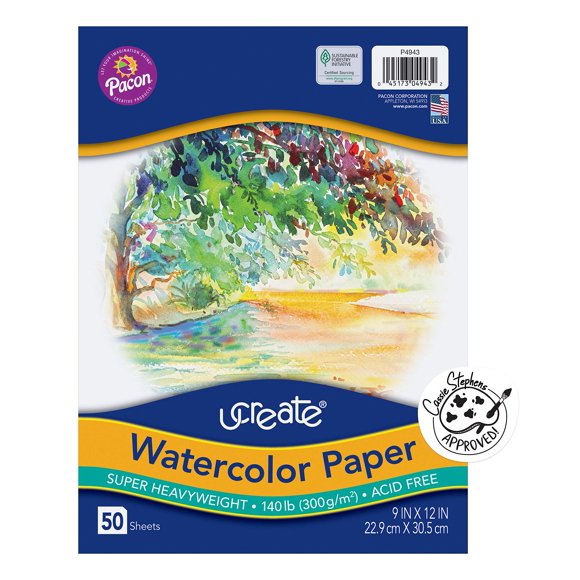 Papel de acuarela UCREATE 300 g/m², 9 x 12 cm, 50 hojas