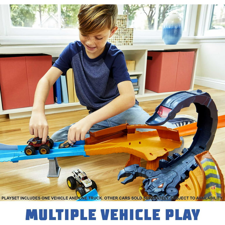Hot Wheels Monster Trucks Scorpion String Raceway Track Set with 1 Toy  Monster Truck & 1 Car 